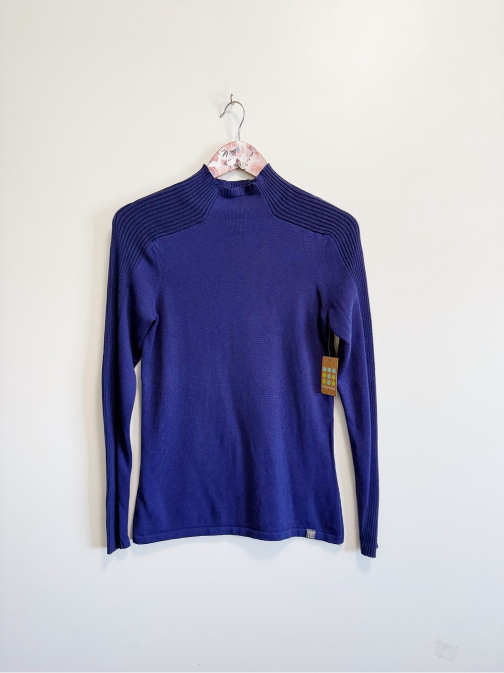NWT TITLE NINE Ribbed Mock Neck Knit Sweater Blue S Small